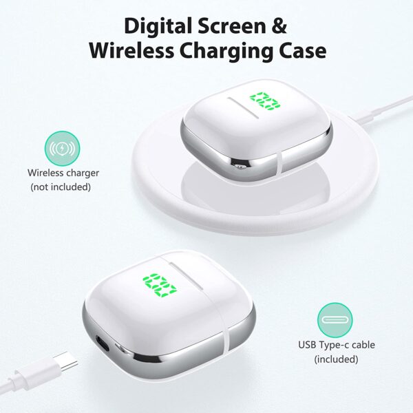 Bluetooth Earbuds with USB-C Support Wireless Charging Case (30H Play Back) with Microphones/Touch Control - White - Image 6